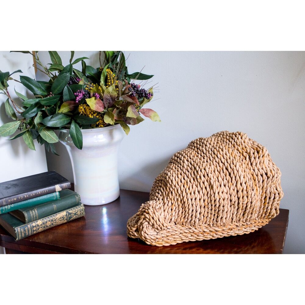 Large 18" Vintage Rope Conch Shell Sculpture, Natural Fiber Seashell Tabletop